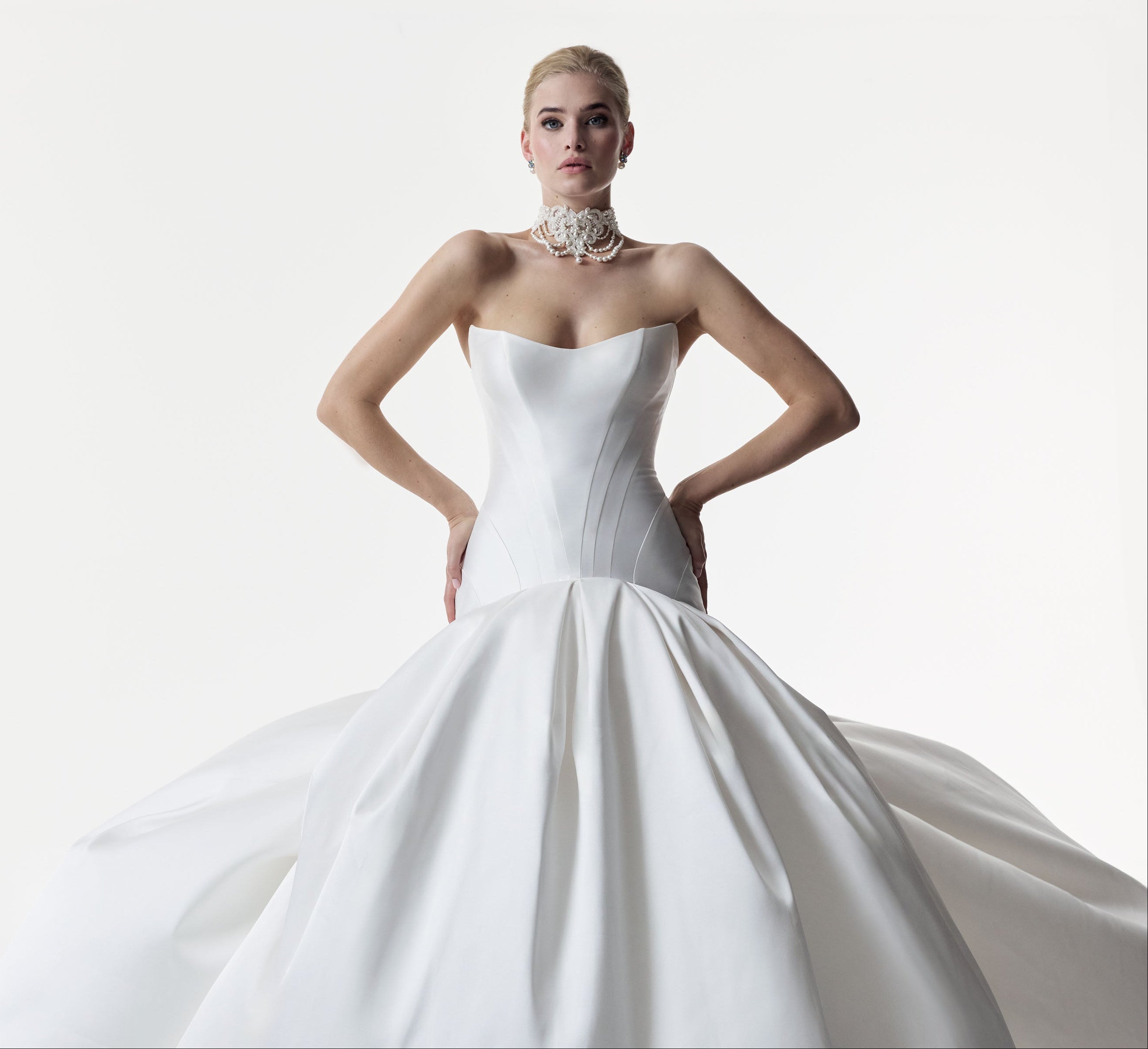 strapless cat eye corset dropped waist ball gown dress with choker