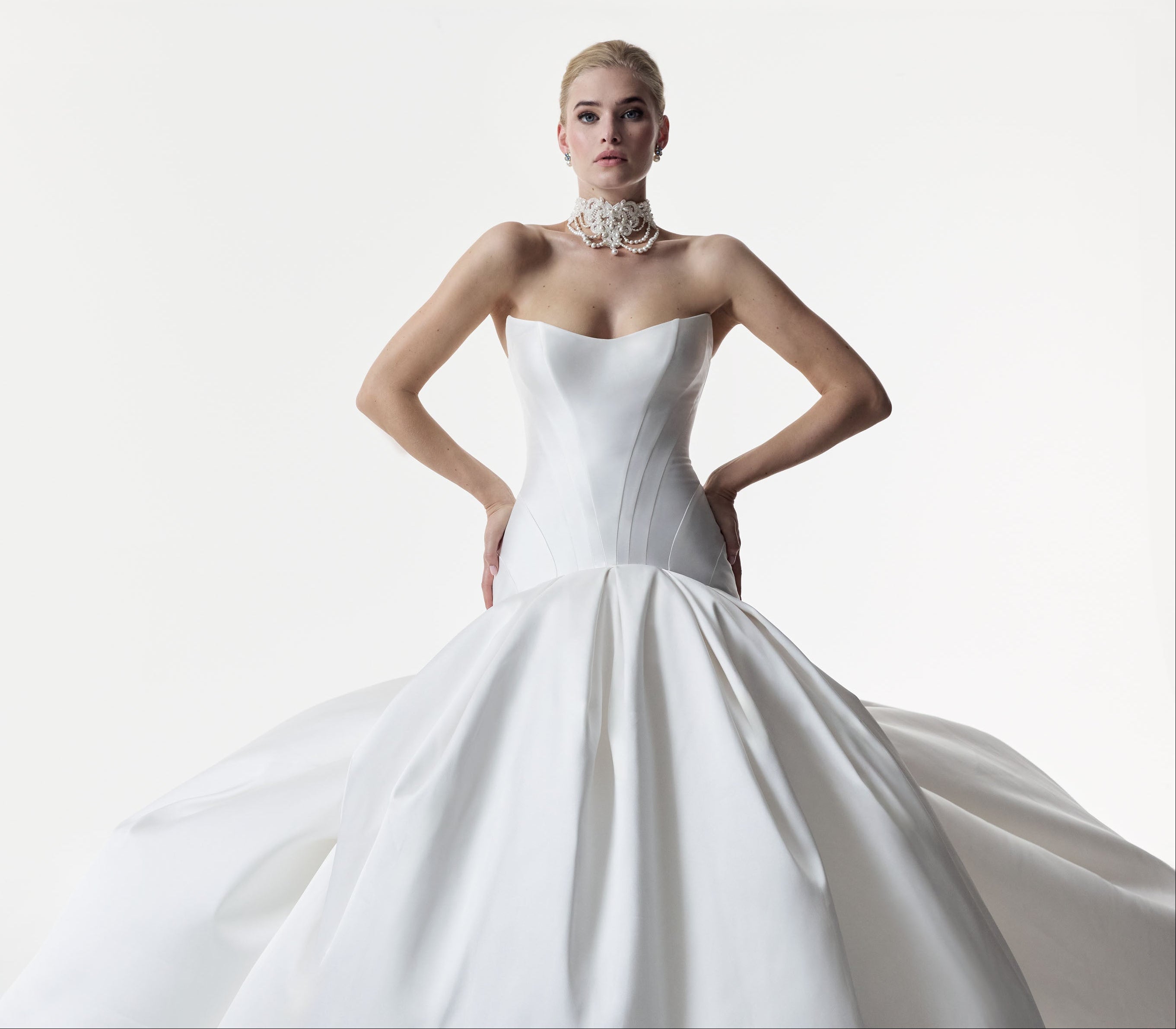 strapless cat eye corset dropped waist ball gown dress with choker