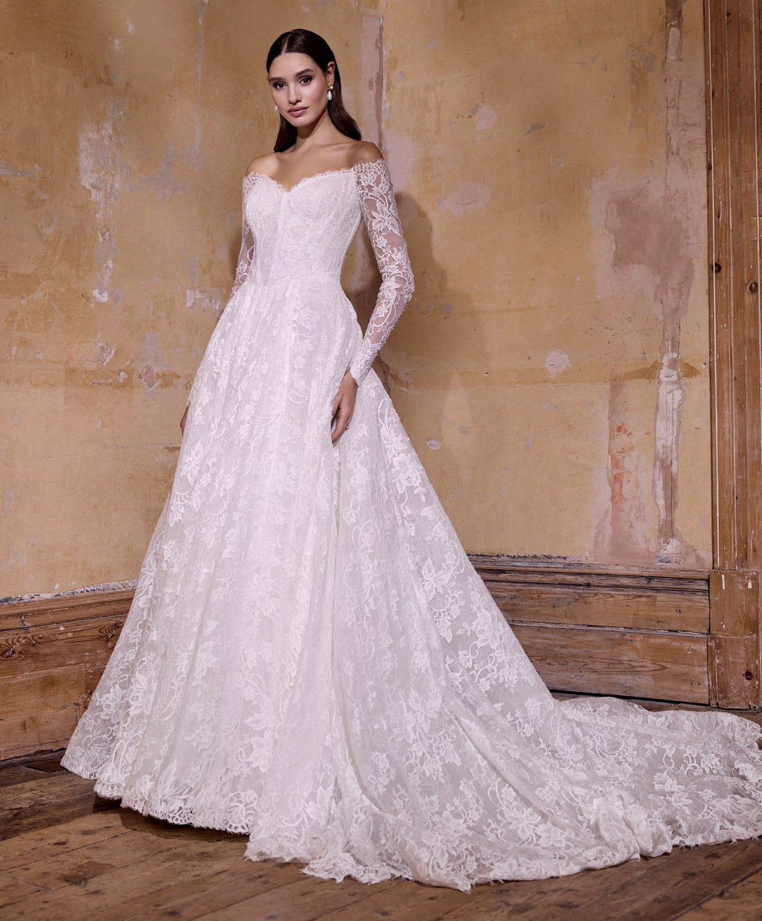 lace-up back and off-the-shoulder sleeves sweetheart neckline lace corset A-line dress