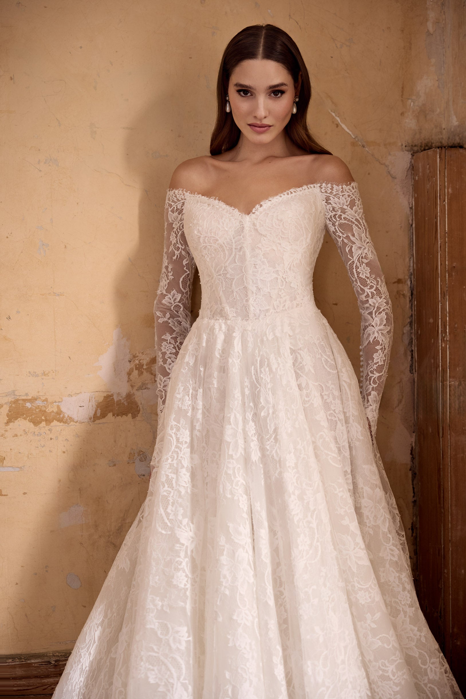 lace-up back and off-the-shoulder sleeves sweetheart neckline lace corset A-line dress